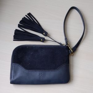 Frye Black Suede Leather Zip Tassel Wristlet